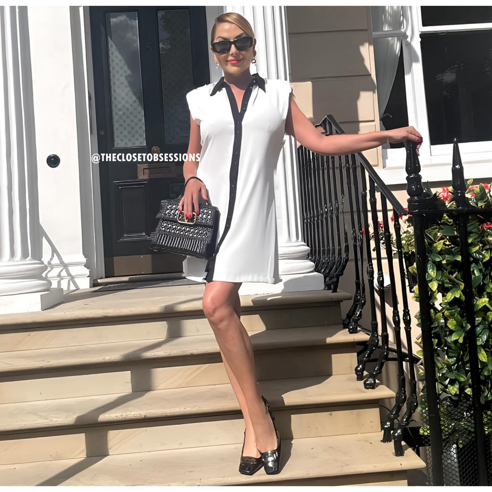 ZARA White Black Contrast Trim Mini Dress NWT Sleeveless Collared Shift Dress L - Picture 15 of 16